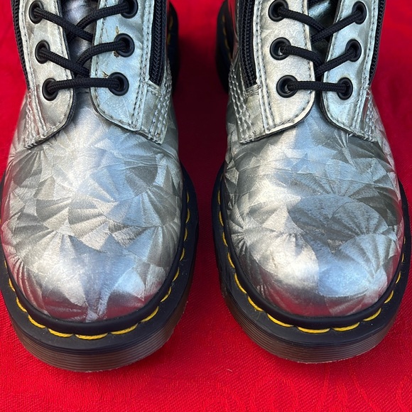 Dr. Martens Holographic Silver Prism Tall 14 Eye Lace Up & Side Zip Boots - Picture 12 of 17